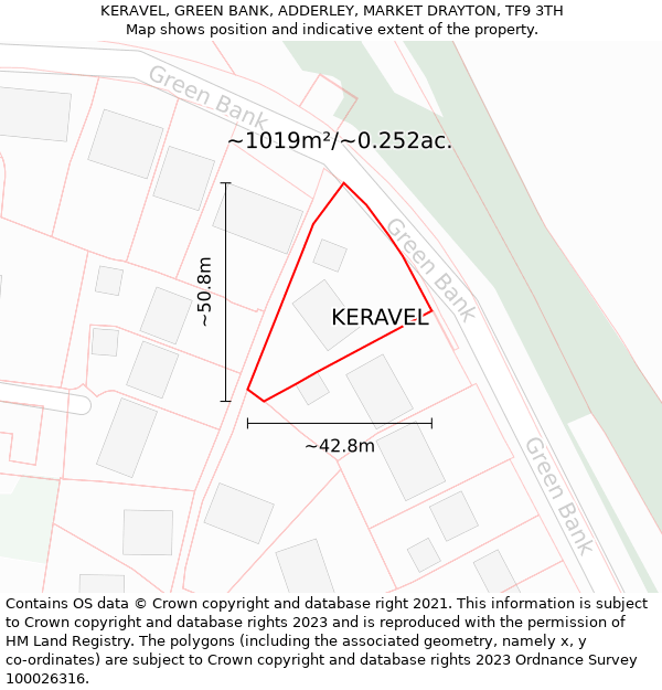 KERAVEL, GREEN BANK, ADDERLEY, MARKET DRAYTON, TF9 3TH: Plot and title map