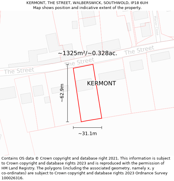 KERMONT, THE STREET, WALBERSWICK, SOUTHWOLD, IP18 6UH: Plot and title map