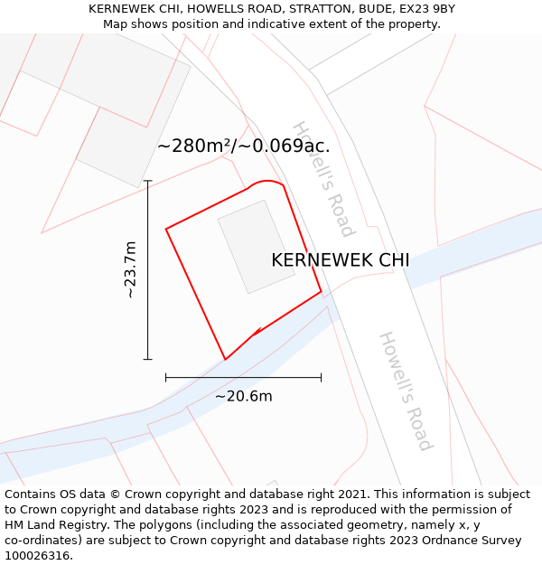 KERNEWEK CHI, HOWELLS ROAD, STRATTON, BUDE, EX23 9BY: Plot and title map