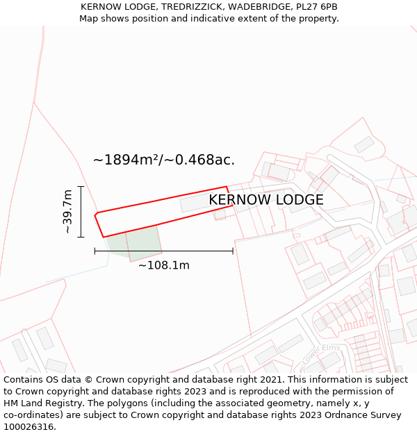 KERNOW LODGE, TREDRIZZICK, WADEBRIDGE, PL27 6PB: Plot and title map