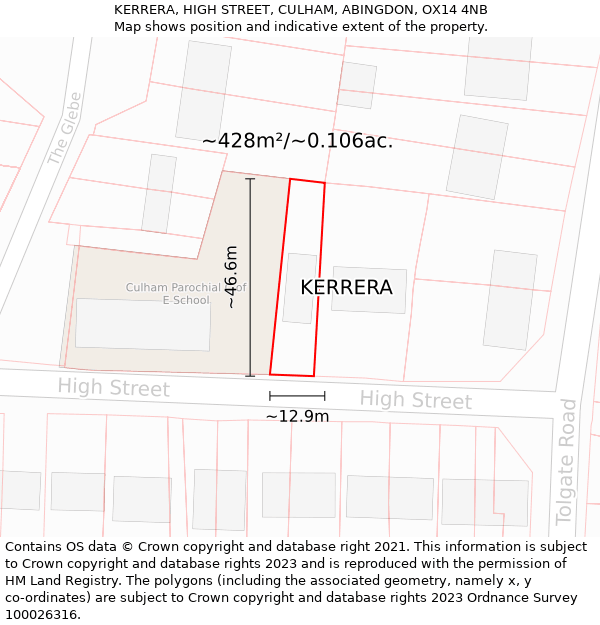 KERRERA, HIGH STREET, CULHAM, ABINGDON, OX14 4NB: Plot and title map