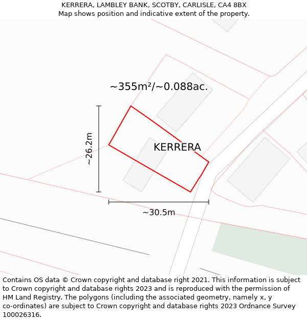 KERRERA, LAMBLEY BANK, SCOTBY, CARLISLE, CA4 8BX: Plot and title map