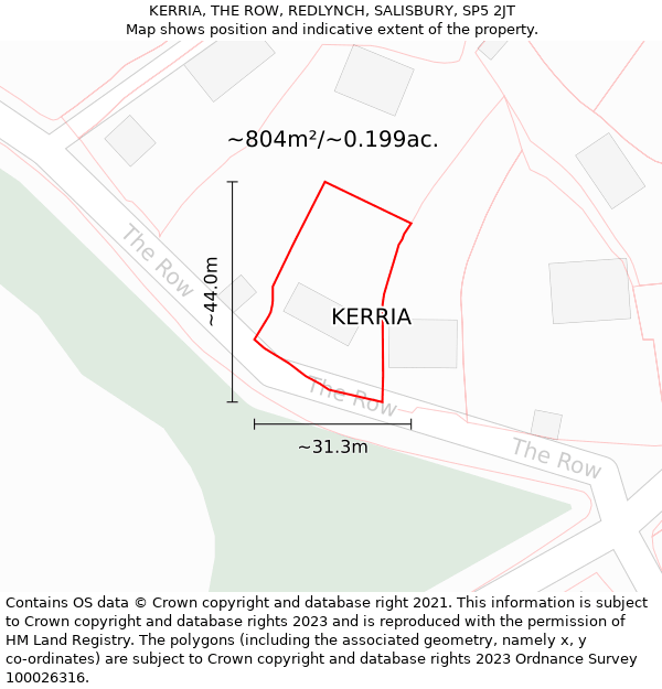 KERRIA, THE ROW, REDLYNCH, SALISBURY, SP5 2JT: Plot and title map