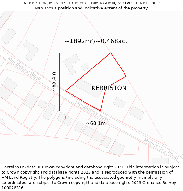 KERRISTON, MUNDESLEY ROAD, TRIMINGHAM, NORWICH, NR11 8ED: Plot and title map