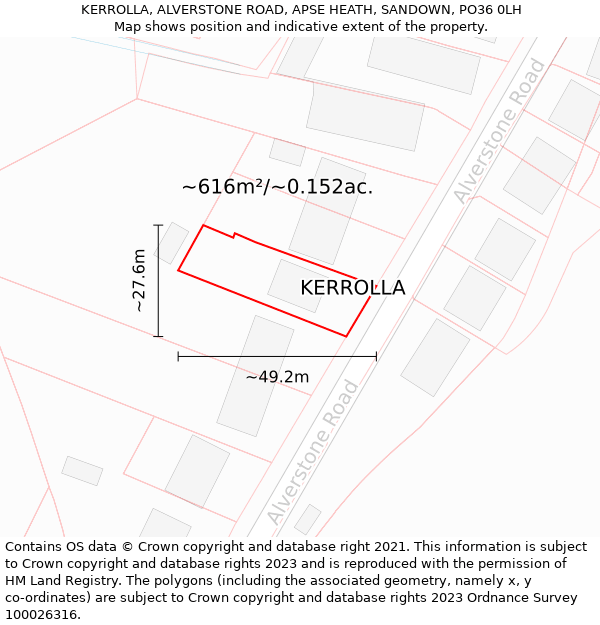 KERROLLA, ALVERSTONE ROAD, APSE HEATH, SANDOWN, PO36 0LH: Plot and title map