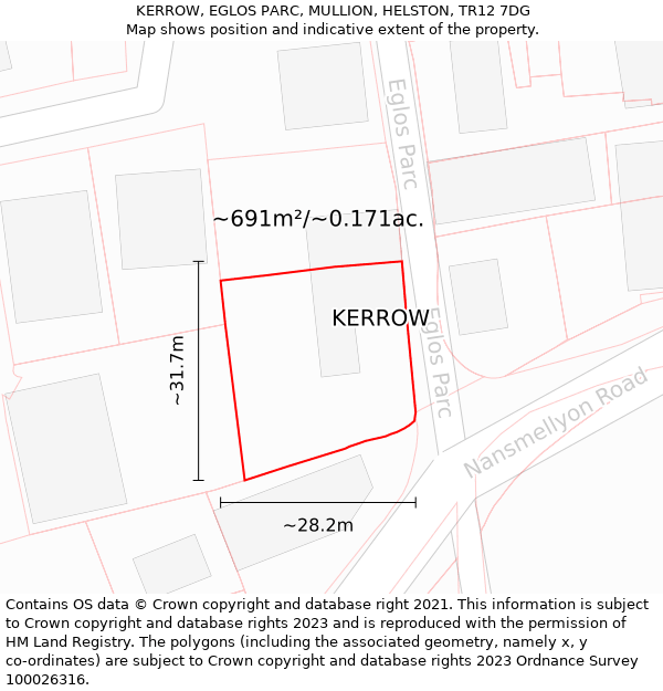 KERROW, EGLOS PARC, MULLION, HELSTON, TR12 7DG: Plot and title map