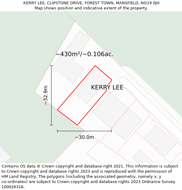 KERRY LEE, CLIPSTONE DRIVE, FOREST TOWN, MANSFIELD, NG19 0JH: Plot and title map