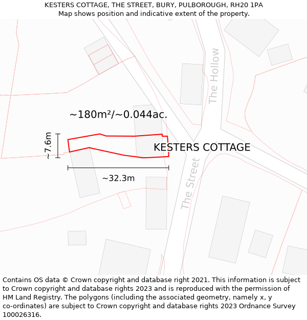 KESTERS COTTAGE, THE STREET, BURY, PULBOROUGH, RH20 1PA: Plot and title map