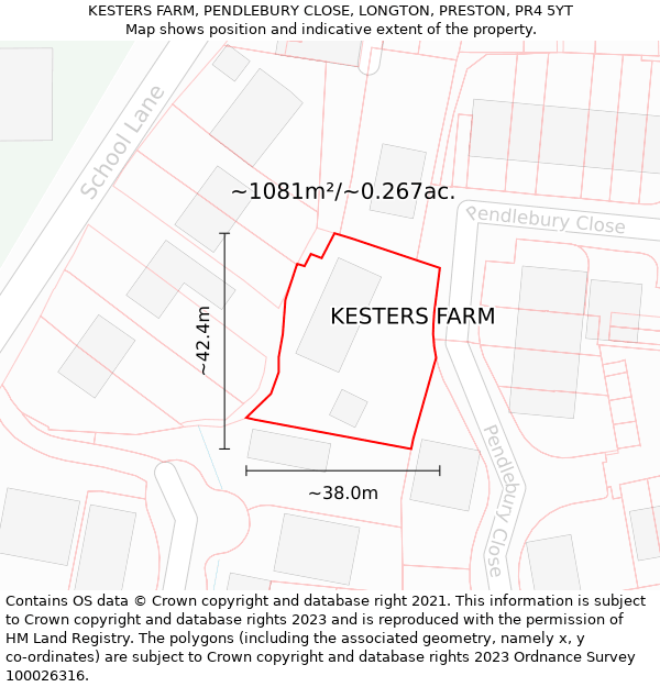 KESTERS FARM, PENDLEBURY CLOSE, LONGTON, PRESTON, PR4 5YT: Plot and title map