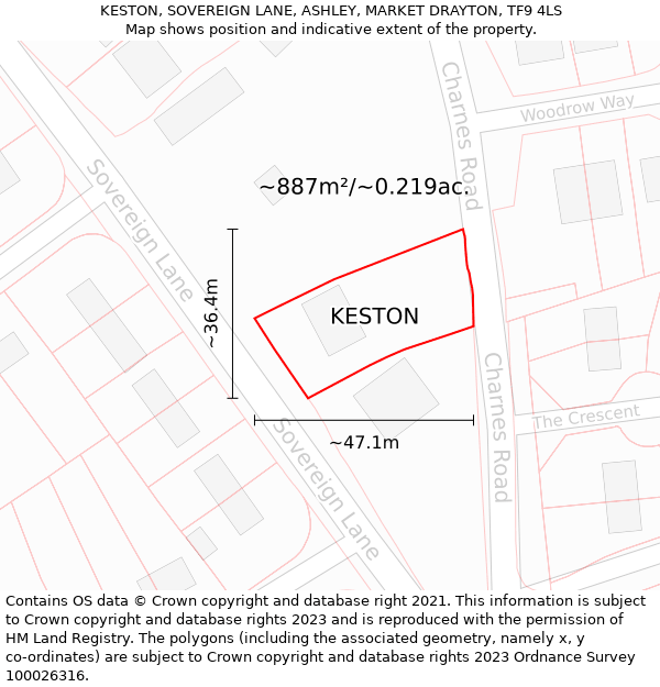 KESTON, SOVEREIGN LANE, ASHLEY, MARKET DRAYTON, TF9 4LS: Plot and title map