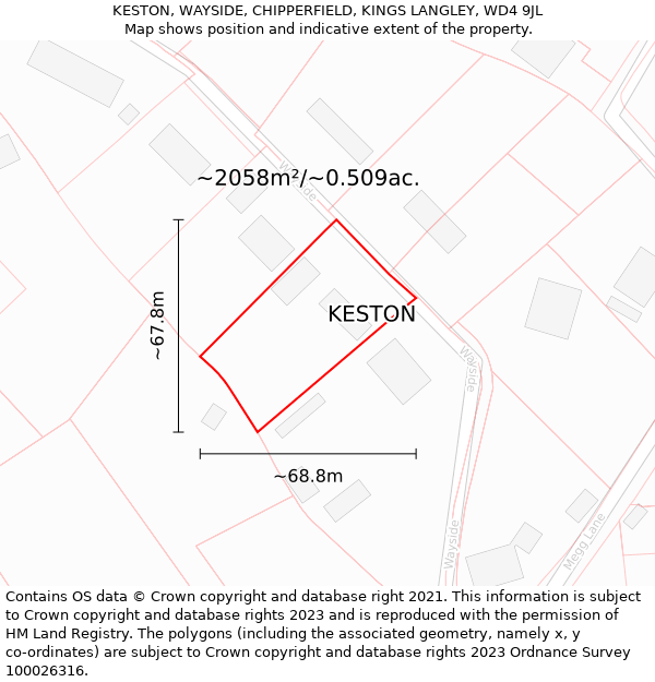 KESTON, WAYSIDE, CHIPPERFIELD, KINGS LANGLEY, WD4 9JL: Plot and title map