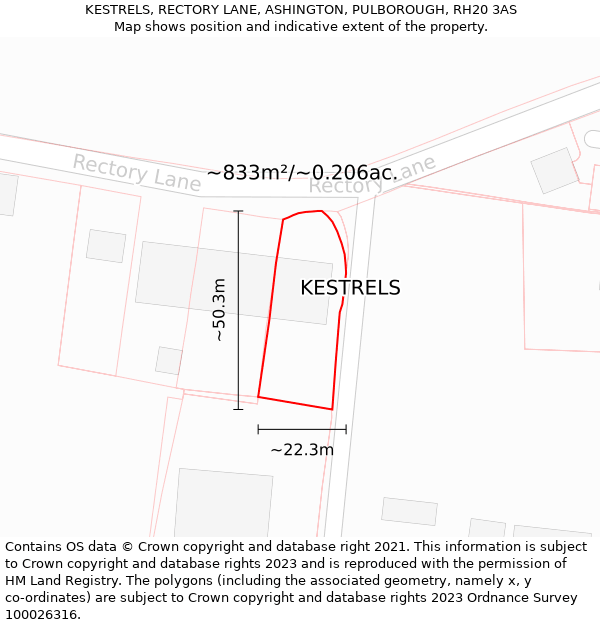 KESTRELS, RECTORY LANE, ASHINGTON, PULBOROUGH, RH20 3AS: Plot and title map