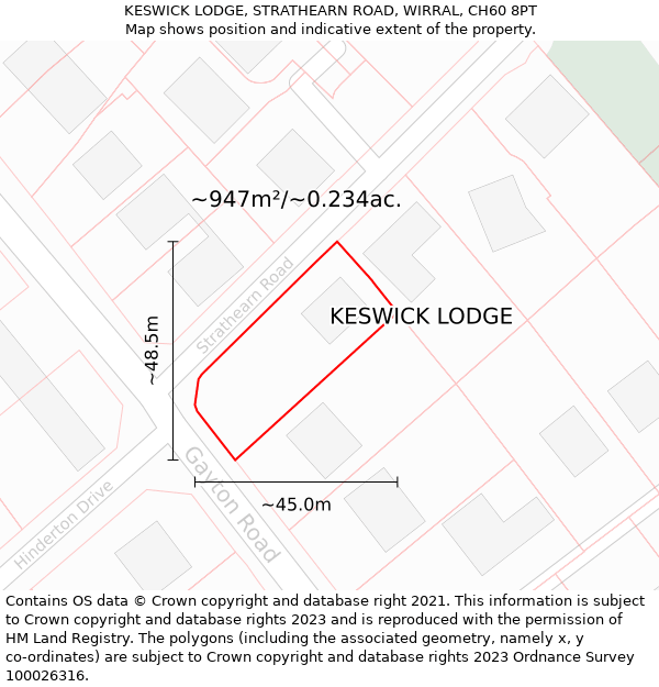 KESWICK LODGE, STRATHEARN ROAD, WIRRAL, CH60 8PT: Plot and title map