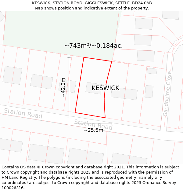 KESWICK, STATION ROAD, GIGGLESWICK, SETTLE, BD24 0AB: Plot and title map