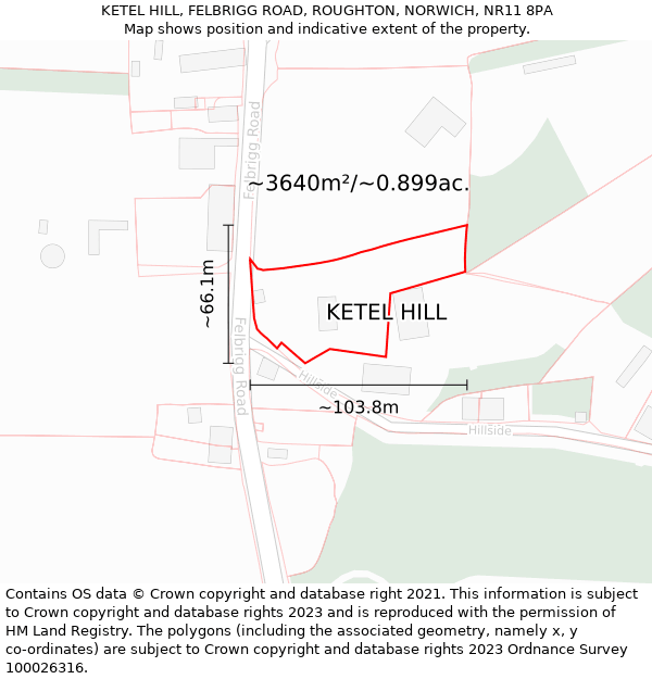 KETEL HILL, FELBRIGG ROAD, ROUGHTON, NORWICH, NR11 8PA: Plot and title map