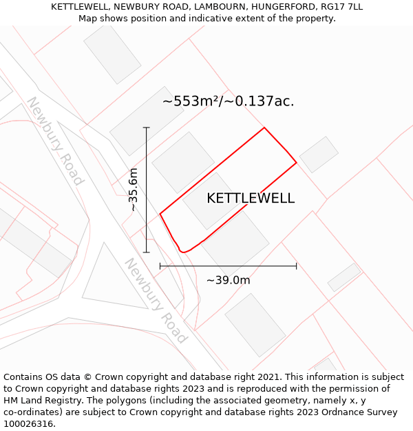 KETTLEWELL, NEWBURY ROAD, LAMBOURN, HUNGERFORD, RG17 7LL: Plot and title map