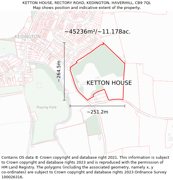 KETTON HOUSE, RECTORY ROAD, KEDINGTON, HAVERHILL, CB9 7QL: Plot and title map