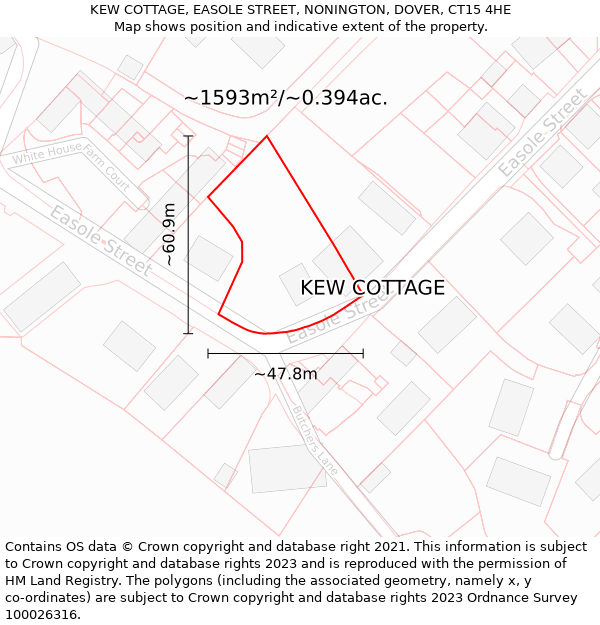 KEW COTTAGE, EASOLE STREET, NONINGTON, DOVER, CT15 4HE: Plot and title map