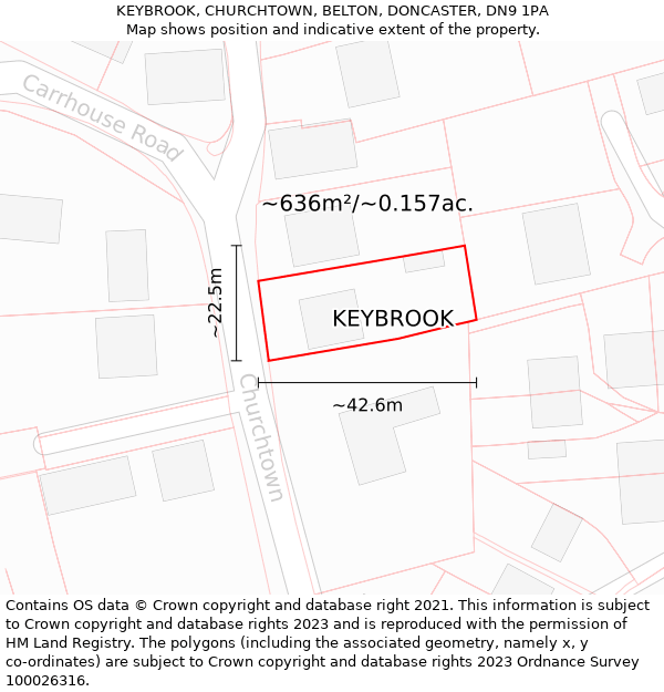 KEYBROOK, CHURCHTOWN, BELTON, DONCASTER, DN9 1PA: Plot and title map