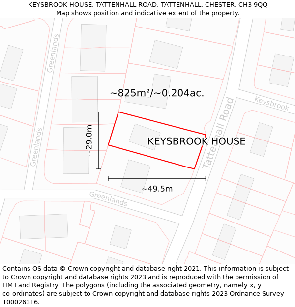 KEYSBROOK HOUSE, TATTENHALL ROAD, TATTENHALL, CHESTER, CH3 9QQ: Plot and title map