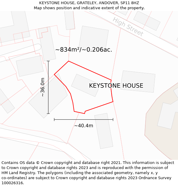 KEYSTONE HOUSE, GRATELEY, ANDOVER, SP11 8HZ: Plot and title map