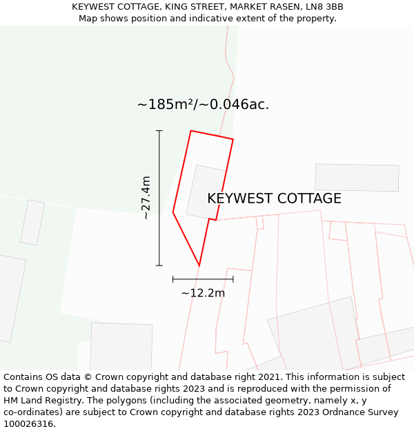 KEYWEST COTTAGE, KING STREET, MARKET RASEN, LN8 3BB: Plot and title map