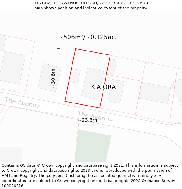 KIA ORA, THE AVENUE, UFFORD, WOODBRIDGE, IP13 6DU: Plot and title map