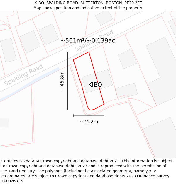 KIBO, SPALDING ROAD, SUTTERTON, BOSTON, PE20 2ET: Plot and title map