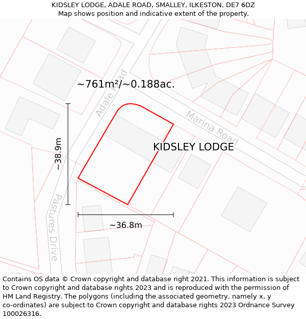 KIDSLEY LODGE, ADALE ROAD, SMALLEY, ILKESTON, DE7 6DZ: Plot and title map