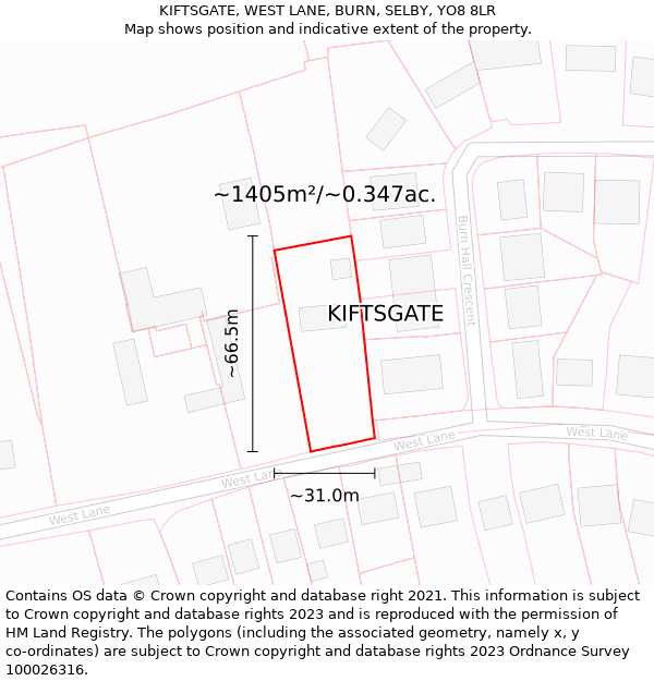 KIFTSGATE, WEST LANE, BURN, SELBY, YO8 8LR: Plot and title map