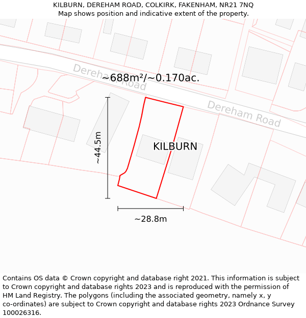 KILBURN, DEREHAM ROAD, COLKIRK, FAKENHAM, NR21 7NQ: Plot and title map