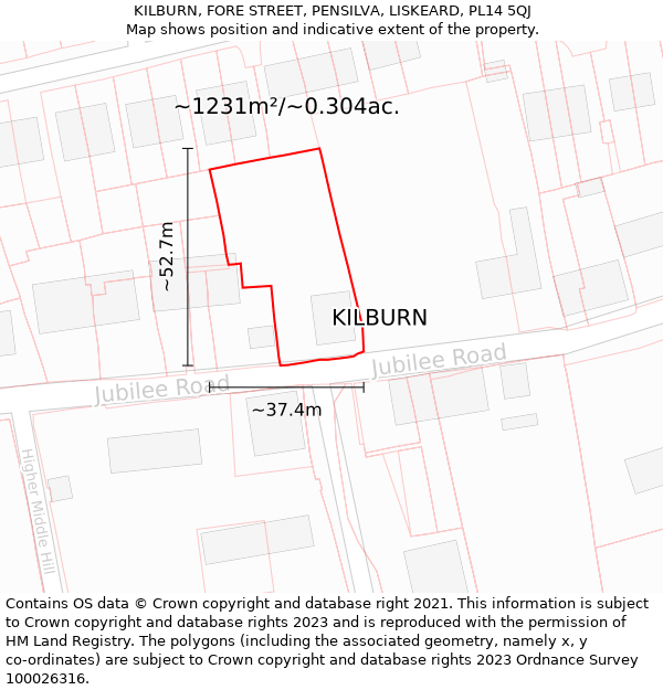 KILBURN, FORE STREET, PENSILVA, LISKEARD, PL14 5QJ: Plot and title map