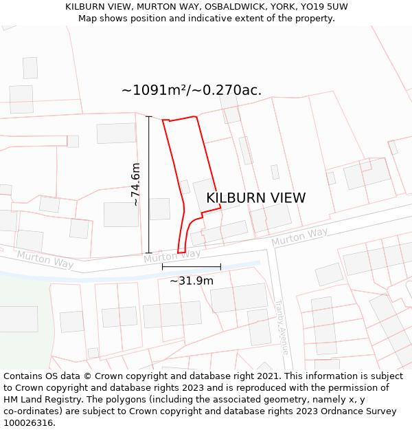 KILBURN VIEW, MURTON WAY, OSBALDWICK, YORK, YO19 5UW: Plot and title map