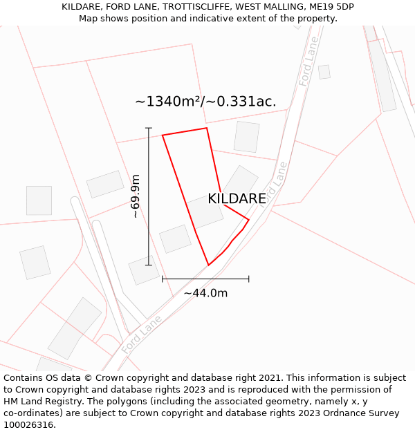 KILDARE, FORD LANE, TROTTISCLIFFE, WEST MALLING, ME19 5DP: Plot and title map