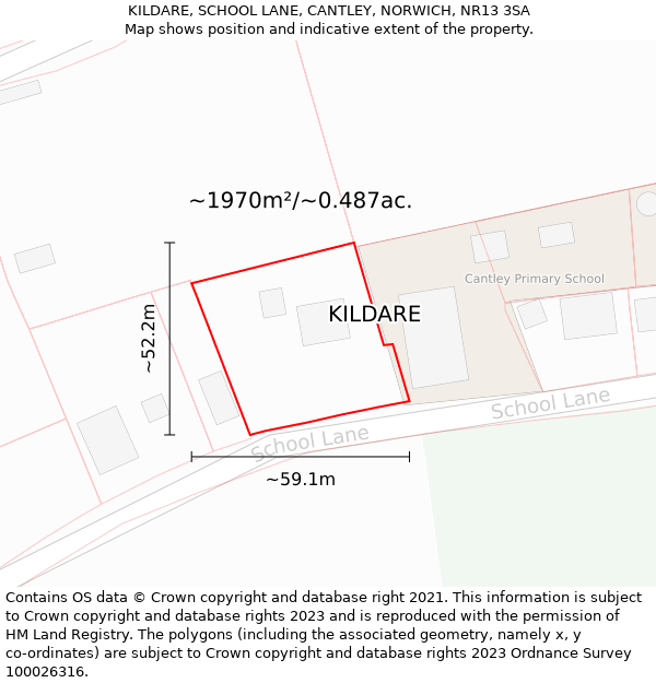 KILDARE, SCHOOL LANE, CANTLEY, NORWICH, NR13 3SA: Plot and title map