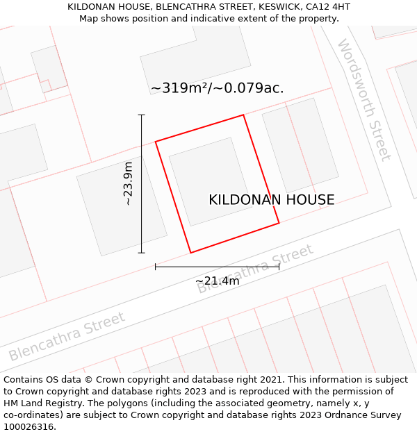 KILDONAN HOUSE, BLENCATHRA STREET, KESWICK, CA12 4HT: Plot and title map