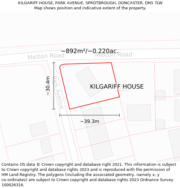 KILGARIFF HOUSE, PARK AVENUE, SPROTBROUGH, DONCASTER, DN5 7LW: Plot and title map