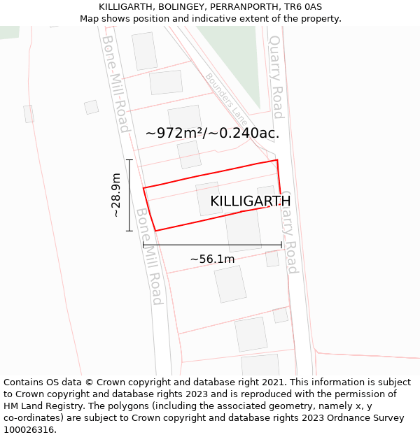 KILLIGARTH, BOLINGEY, PERRANPORTH, TR6 0AS: Plot and title map