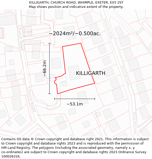 KILLIGARTH, CHURCH ROAD, WHIMPLE, EXETER, EX5 2SY: Plot and title map