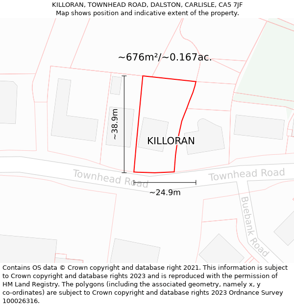 KILLORAN, TOWNHEAD ROAD, DALSTON, CARLISLE, CA5 7JF: Plot and title map