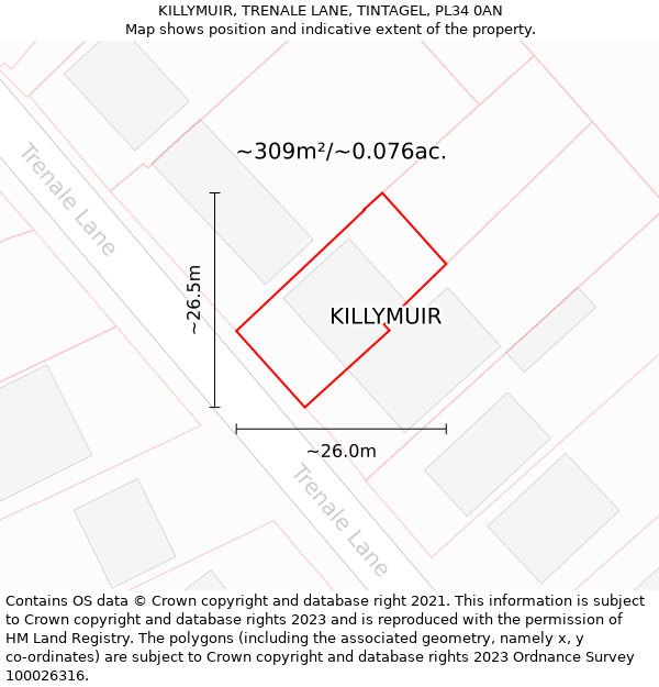 KILLYMUIR, TRENALE LANE, TINTAGEL, PL34 0AN: Plot and title map