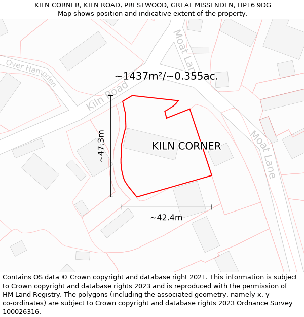 KILN CORNER, KILN ROAD, PRESTWOOD, GREAT MISSENDEN, HP16 9DG: Plot and title map