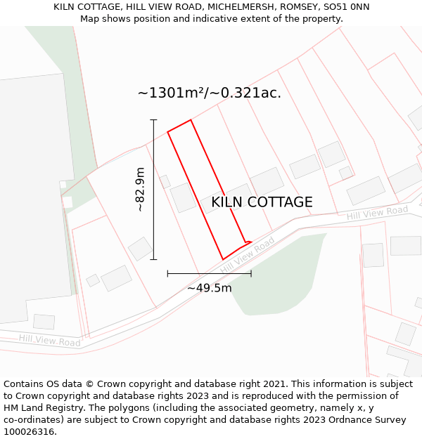 KILN COTTAGE, HILL VIEW ROAD, MICHELMERSH, ROMSEY, SO51 0NN: Plot and title map