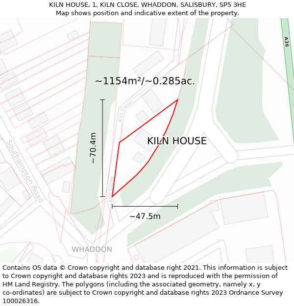 KILN HOUSE, 1, KILN CLOSE, WHADDON, SALISBURY, SP5 3HE: Plot and title map