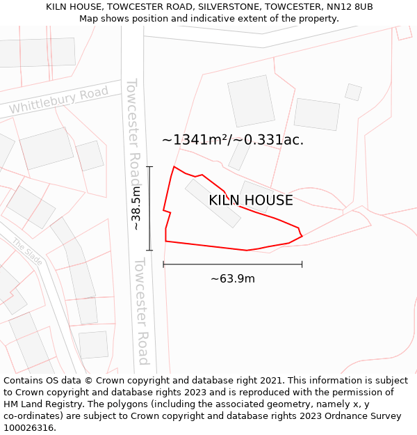 KILN HOUSE, TOWCESTER ROAD, SILVERSTONE, TOWCESTER, NN12 8UB: Plot and title map
