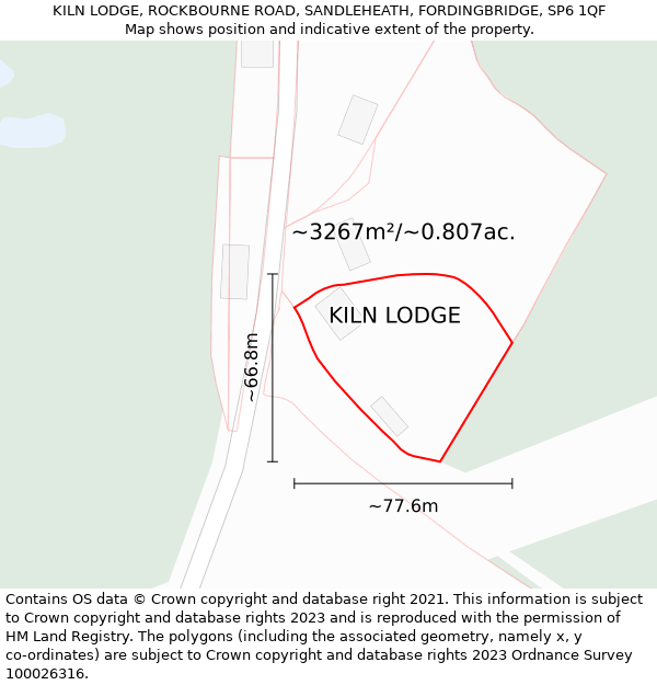 KILN LODGE, ROCKBOURNE ROAD, SANDLEHEATH, FORDINGBRIDGE, SP6 1QF: Plot and title map