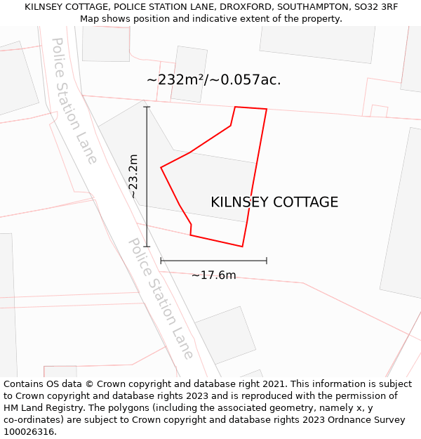 KILNSEY COTTAGE, POLICE STATION LANE, DROXFORD, SOUTHAMPTON, SO32 3RF: Plot and title map