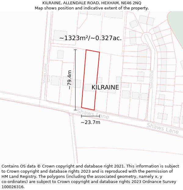 KILRAINE, ALLENDALE ROAD, HEXHAM, NE46 2NQ: Plot and title map