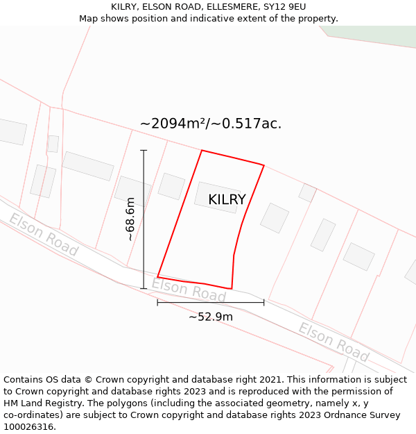 KILRY, ELSON ROAD, ELLESMERE, SY12 9EU: Plot and title map