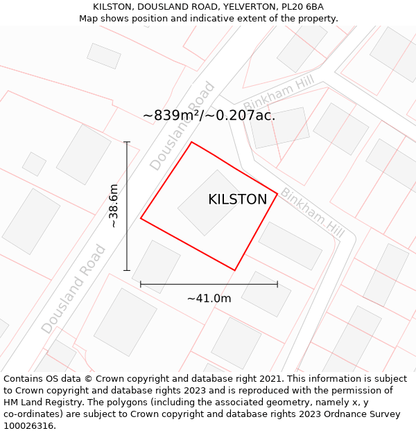 KILSTON, DOUSLAND ROAD, YELVERTON, PL20 6BA: Plot and title map